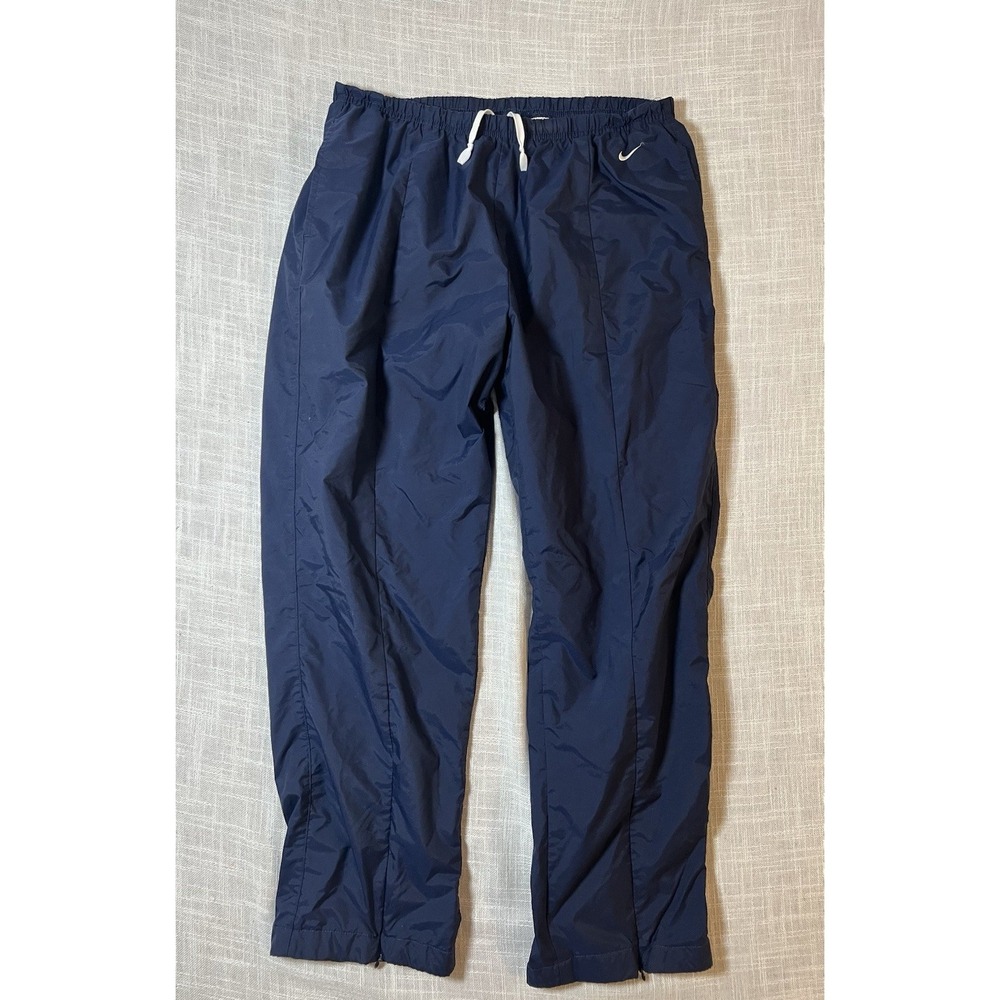 VTG Nike Pants Large 12-14 Windbreaker Navy Blue Track Ankle Zip 90s Y2K